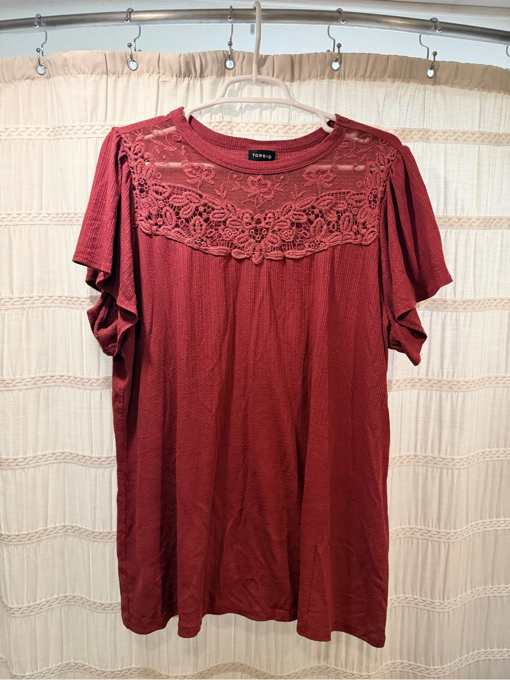 torrid Burgundy Lace Yoke Flutter Sleeve Tunic